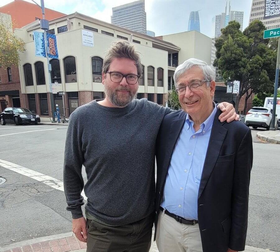 Rector Rick Trainor with Biz Stone in San Francisco.